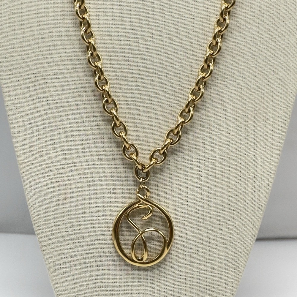 Vintage Givenchy Necklace Long Gold Tone Chain "G" Pendant Runway Modernist 70s - Picture 2 of 16